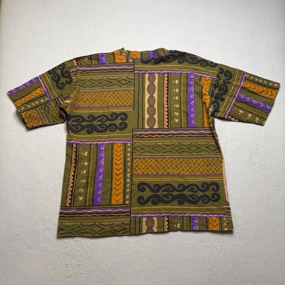 Staff T-Shirt Mens XL Green Vintage 80s Abstract Tribal Geometric Print Cotton - Picture 4 of 9